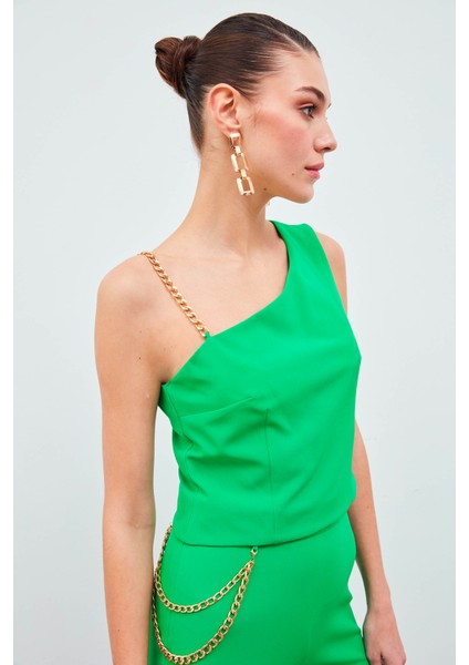 Zincir Askı Detaylı Crop Bluz - Yeşil fiyatları