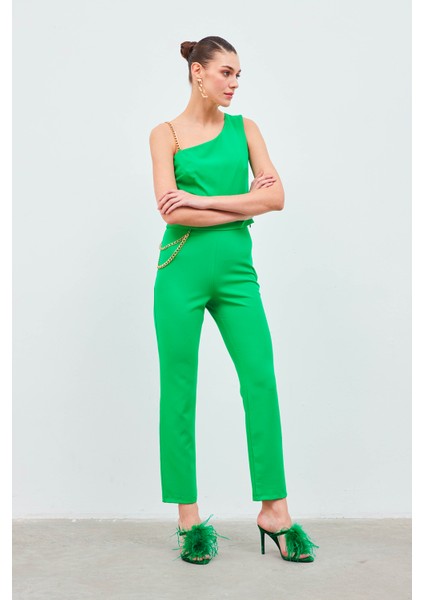 Zincir Askı Detaylı Crop Bluz - Yeşil modelleri