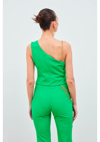 Zincir Askı Detaylı Crop Bluz - Yeşil fırsatları