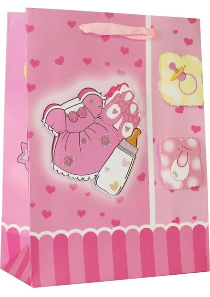 Parti Adresi Hoş Geldin Bebek Baby Shower Kız Bebek Karton Hediye Çantası 24X18X8 cm