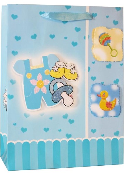 Parti Adresi Hoş Geldin Bebek Baby Shower Erkek Bebek Karton Hediye Çantası 24X18X8 cm