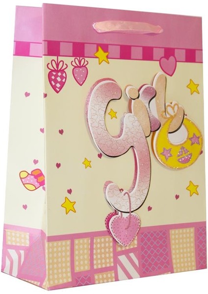 Parti Adresi Hoş Geldin Bebek Baby Shower Girl Bebek Karton Hediye Çantası 24X18X8 cm