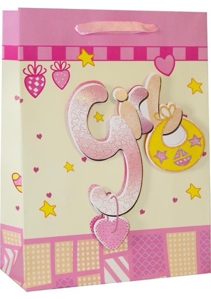 Parti Adresi Hoş Geldin Bebek Baby Shower Girl Bebek Karton Hediye Çantası 24X18X8 cm