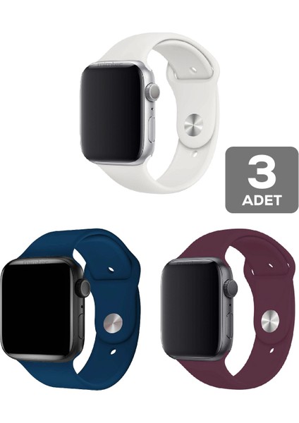 Apple Watch 3 4 5 6 7 8 Se 38 40 41MM Kordon Kayış 3 Adet Set Bileklik Klasik Silikon