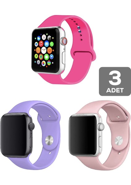 Apple Watch 3 4 5 6 7 8 Se 38 40 41MM Kordon Kayış 3 Adet Set Bileklik Klasik Silikon