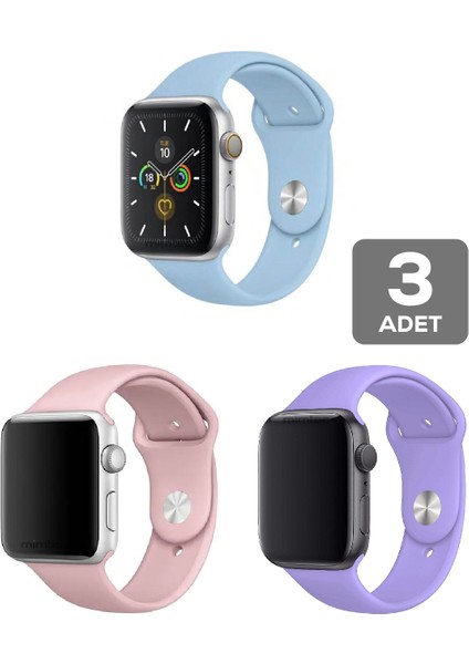 Apple Watch 3 4 5 6 7 8 Se 42 44 45MM Kordon Kayış 3 Adet Set Bileklik Klasik Silikon