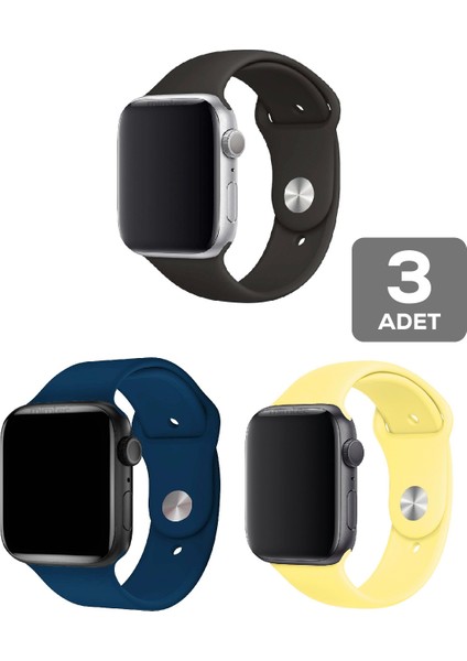 Apple Watch 3 4 5 6 7 8 Se 42 44 45MM Kordon Kayış 3 Adet Set Bileklik Klasik Silikon