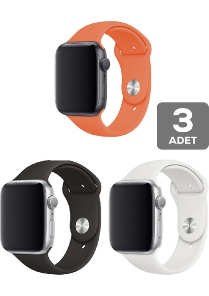 Apple Watch 3 4 5 6 7 8 Se 38 40 41MM Kordon Kayış 3 Adet Set Bileklik Klasik Silikon