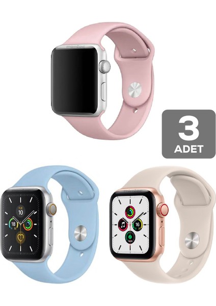 Apple Watch 3 4 5 6 7 8 Se 42 44 45MM Kordon Kayış 3 Adet Set Bileklik Klasik Silikon