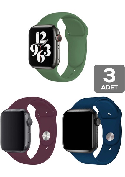 Apple Watch 3 4 5 6 7 8 Se 42 44 45MM Kordon Kayış 3 Adet Set Bileklik Klasik Silikon