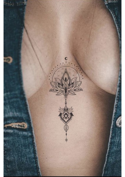 Göğüs Arası Lotus Çiçek Tattoo Geçici Dövme