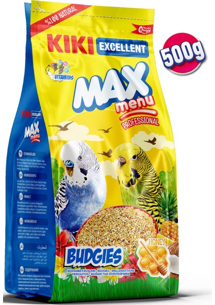 Kıkı Excellent Kuş Max Menu Budgies Ballı Muhabbet Kuşu Yemi 500 Gr. KB301