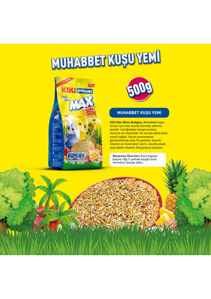 Kıkı Excellent Kuş Max Menu Budgies Ballı Muhabbet Kuşu Yemi 500 Gr. KB301