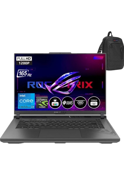 Rog Strix G16 13. Nesil Intel I7-13650HX 16GB Ddr5 Ram 2tb SSD 6gb RTX4050 16 Inç Fhd+ 165Hz Freedos Taşınabilir Bilgisayar BMG614JU319403+ZettaÇanta