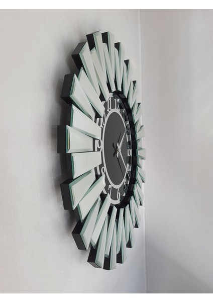 Güneş Twins Silver Latin Black Model Gümüş Siyah Renk 70 Cm Dekoratif Aynalı Duvar Saati modelleri