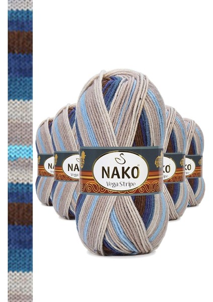 5 Adet Vega Stripe Premium Akrilik El Örgü Ipi Yünü No: 82422