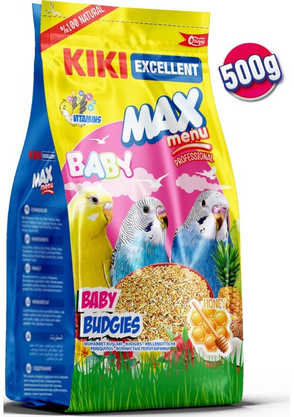 Kıkı Excellent Kuş Max Menu Baby Budgies Yavru Muhabbet Kuşu Yemi 500 Gr. KB303