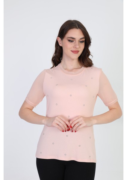 Kadın Taş Detaylı Bluz 19E056 Pudra