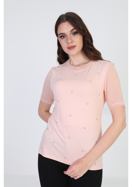 Kadın Taş Detaylı Bluz 19E056 Pudra