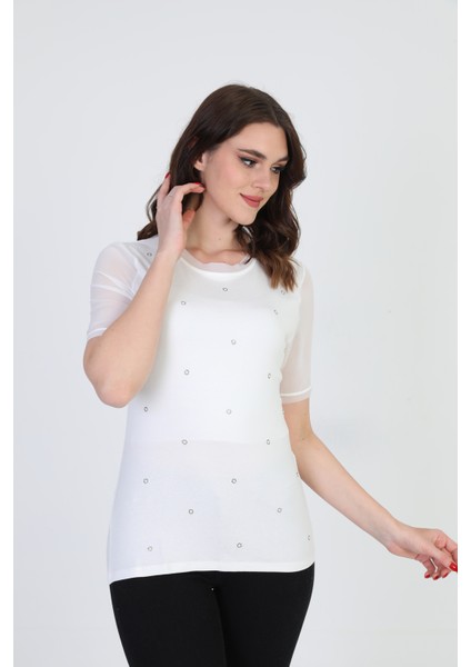Kadın Taş Detaylı Bluz 19E056 Ekru fiyatları