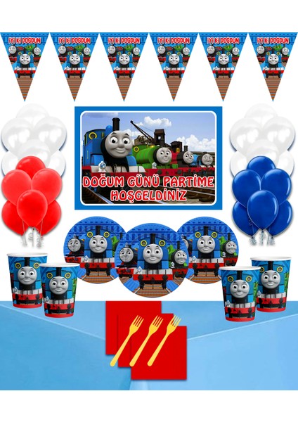 Thomas Train Tomas ve Arkadaşları Afişli 16 Kişilik Doğum Günü Parti Süsleri Malzemeleri Seti