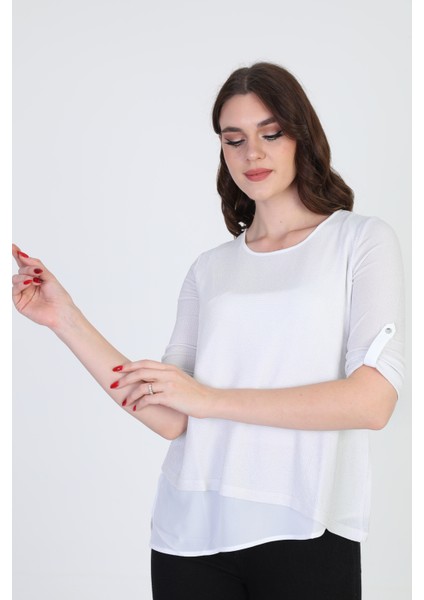 Kadın Asimetrik Tül Detaylı Bluz 042 Ekru fırsatları