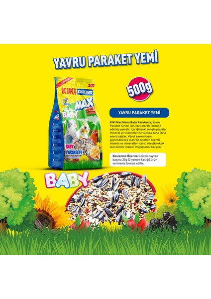 Kıkı Excellent Kuş Max Menu Baby Parekets Yavru Paraket Kuşu Yemi 500 Gr. KB304