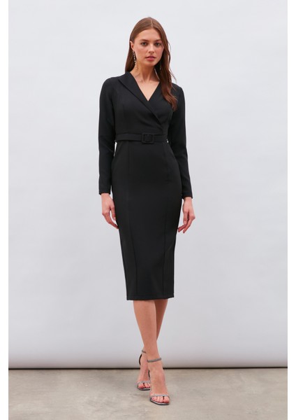 Kemerli Kalem Elbise - Siyah modelleri