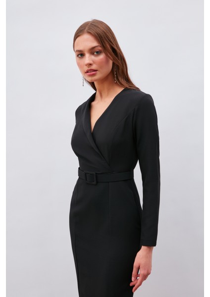 Kemerli Kalem Elbise - Siyah fırsatları