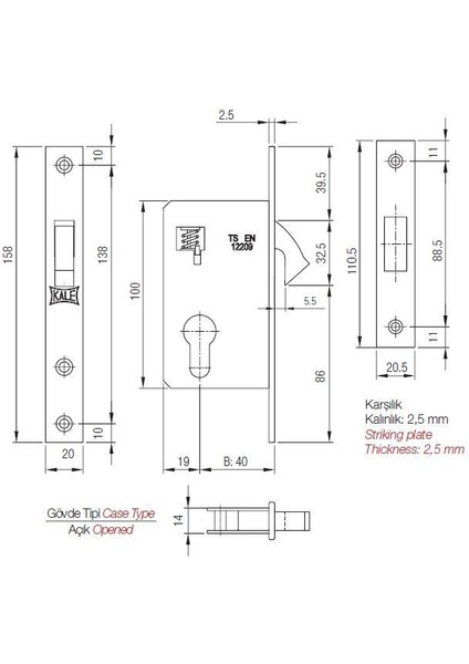 Kale 201/40 40 Mm Silindirli Sürme Kapı Kilidi fiyatları