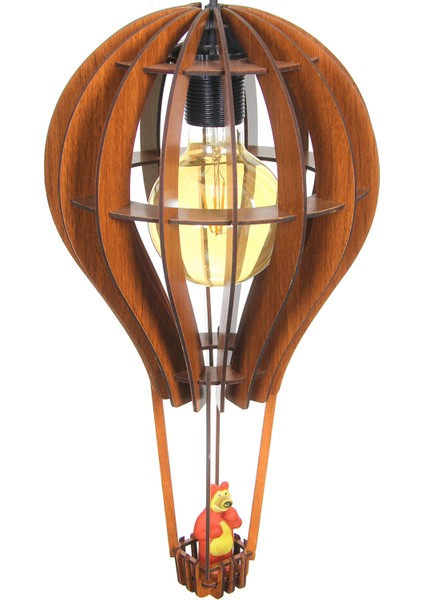 Çocuk Genç Odası Için Doğal Ahşap Mdf 3D Puzzle Lazer Uçan Balon Avize - Biblo Ampul Dahil Değildir