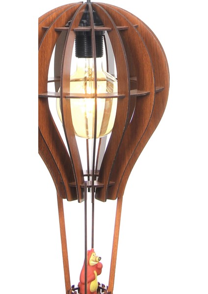 Çocuk Genç Odası Için Doğal Ahşap Mdf 3D Puzzle Lazer Uçan Balon Avize - Biblo Ampul Dahil Değildir