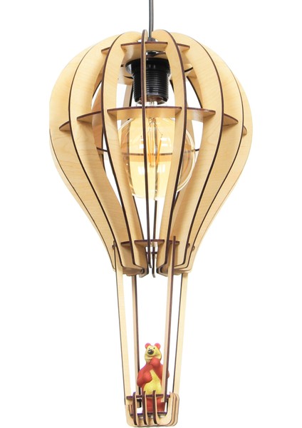Çocuk Genç Odası Için Doğal Ahşap Mdf 3D Puzzle Lazer Uçan Balon Avize - Biblo Ampul Dahil Değildir