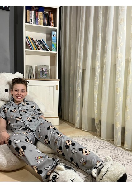 Erkek Çocuk Mickey Mouse Düğmeli Kısa Kollu %100 Pamuk Pijama Takımı