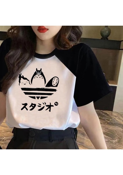 Totoro Friends Baskılı Reglan Kol Beyaz Oversize T-Shirt