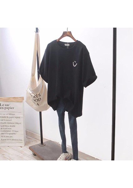 Smile Baskılı Siyah Oversize T-Shirt fiyatları
