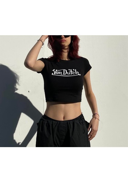 Von Dutch Baskılı Siyah Crop