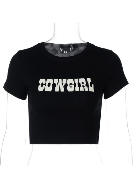 Cowgirl Baskılı Siyah Crop fiyatları