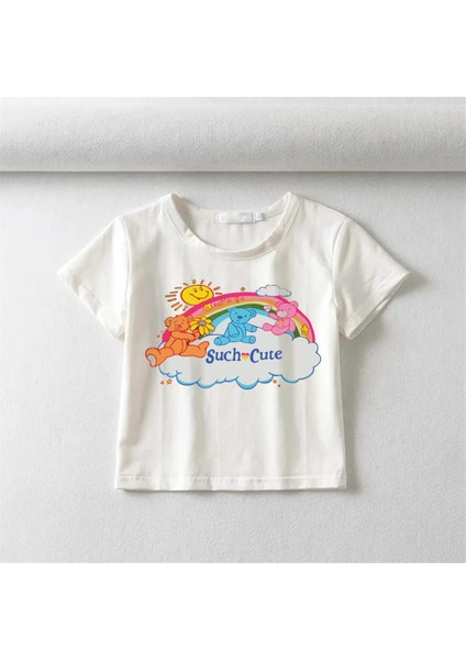 Bears In The Sky Baskılı Beyaz Crop fiyatları