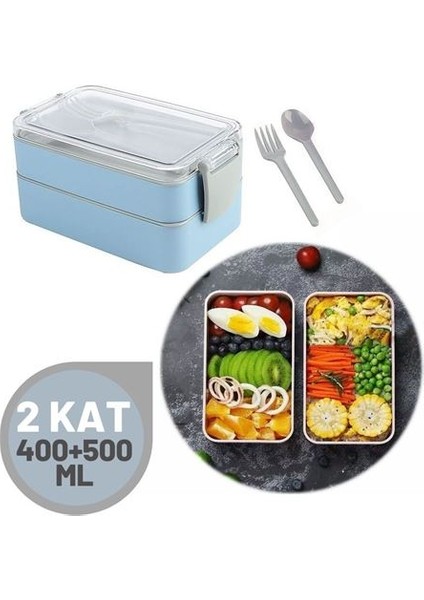 Transformacion 6 Adet Pianca 2 Katlı Yemek Kabı Mavi Gri