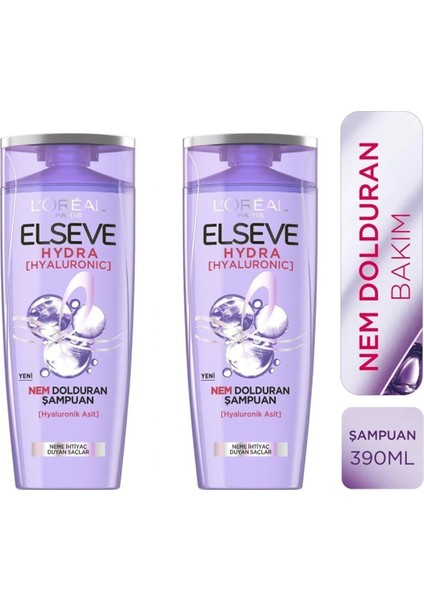 Elseve hydra (hyaluronic) Nem Dolduran Şampuan 390 ml 2 Adet