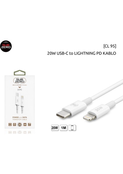 Hasırcıjet Subzero CL95 Usb-C To Lıghtnıng 20 W Pd Kablo 1 M