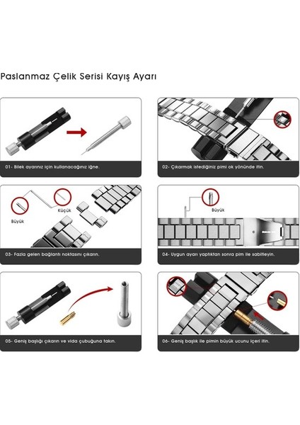 Apple Watch Series 1/2/3/4/5/6/7/8/se Ultra 45MM Kordon Paslanmaz Çelik Stainless Steel Baklalı Ayarlanabilir Akıllı Saat Kordonu ve Ayarlama Aparatı