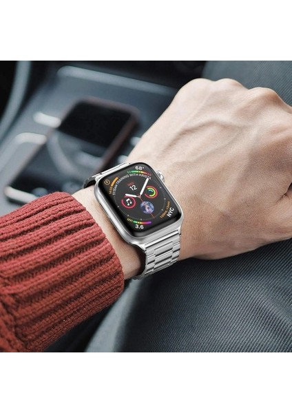 Apple Watch Series 1/2/3/4/5/6/7/8/se Ultra 45MM Kordon Paslanmaz Çelik Stainless Steel Baklalı Ayarlanabilir Akıllı Saat Kordonu ve Ayarlama Aparatı