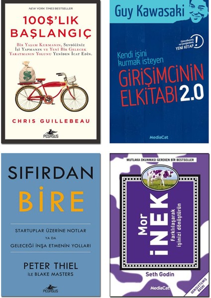 Pegasus Yayınları - 100$’LIK Başlangıç / Chris Guillebeau + Girişimcinin Elkitabı 2.0 / Guy Kawasaki + Sıfırdan Bire / Peter Thiel + Mor Inek / Seth Godin - 4’lü Iş Ekonomi Kitap Seti