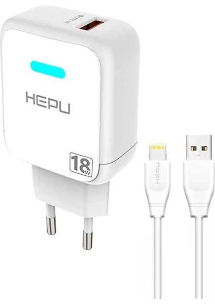 Hepu HP618L Qc3.0 18W Seyahat Şarj Aleti Usb-Lightning Kablo Set