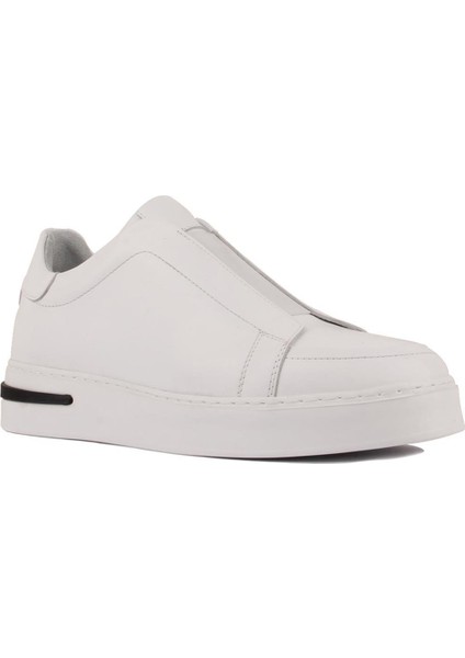 - Beyaz Deri Bağcıksız Erkek Sneakers