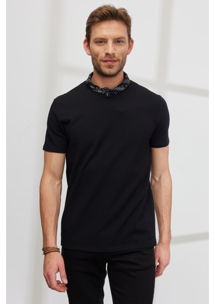 ALTINYILDIZ CLASSICS Erkek Siyah Slim Fit Dar Kesim Bisiklet Yaka Kısa Kollu Yumuşak Tuşeli Basic Tişört