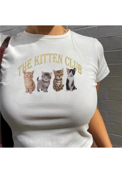 The Kitten Club Baskılı Beyaz Crop fiyatları