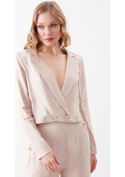 Gold Düğme Detaylı Crop Ceket